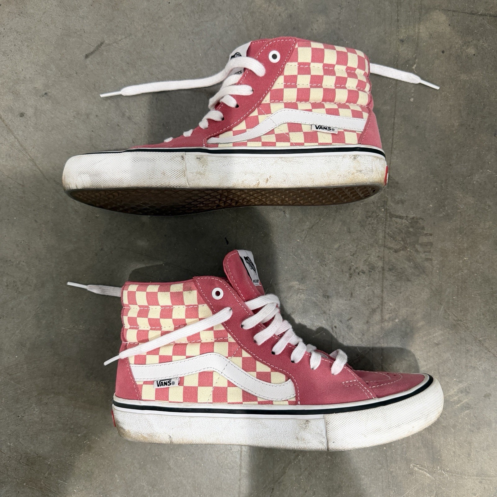 Vans Pro Classic Pink Checkerboard Sk8 Hi Top Shoes Mens 9 Women’s 10.5