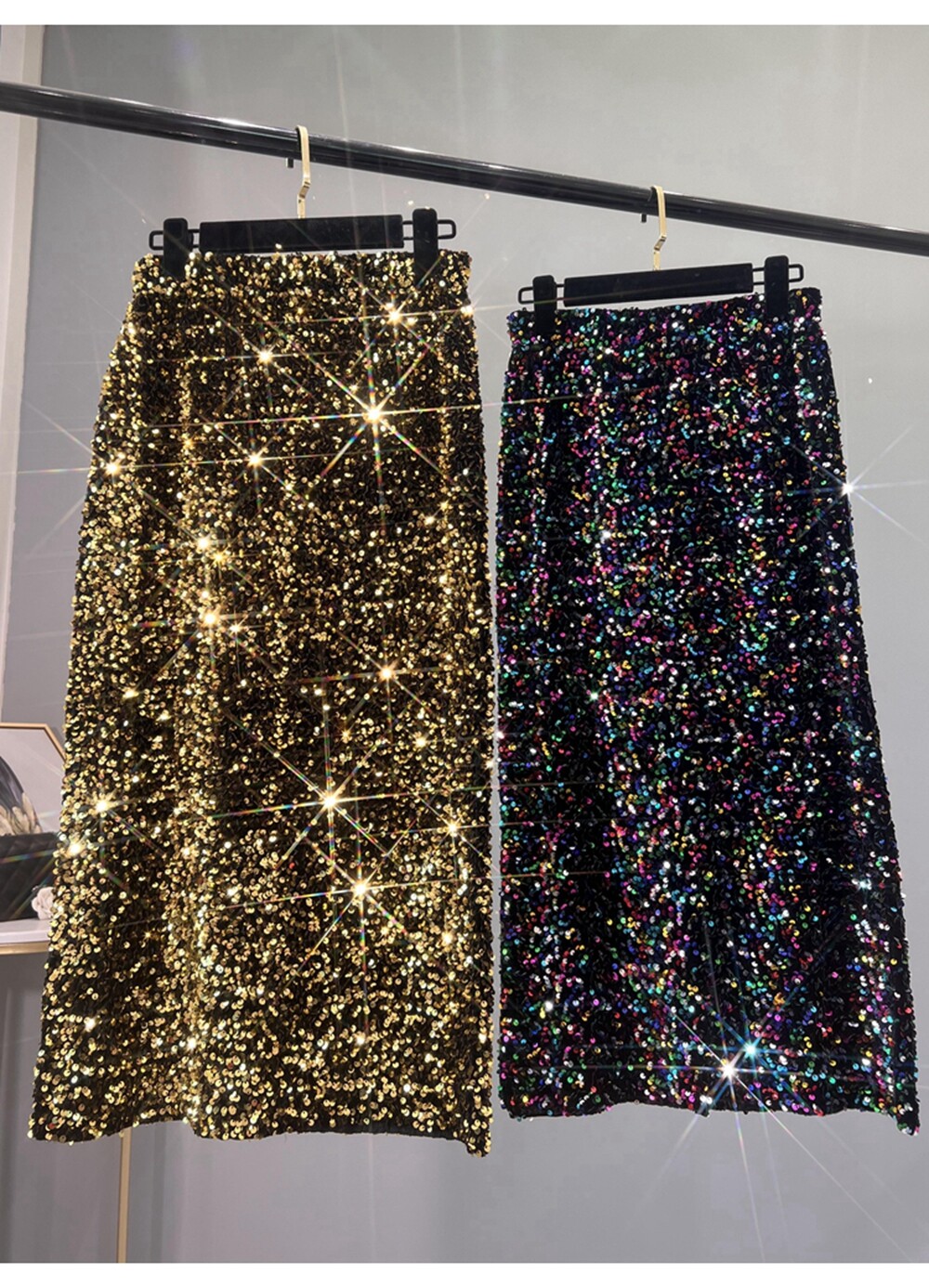 Thickened High-waisted Slim,Versatile Mid-length Skirt SequinSkirt