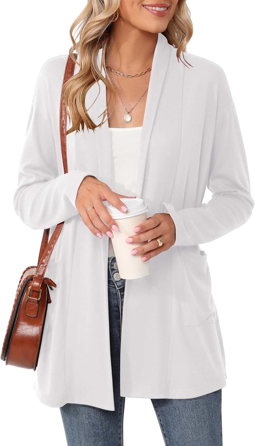 Women’s Lightweight Open Front Cardigan Long Sleeve Casual Knit Sweater Pockets