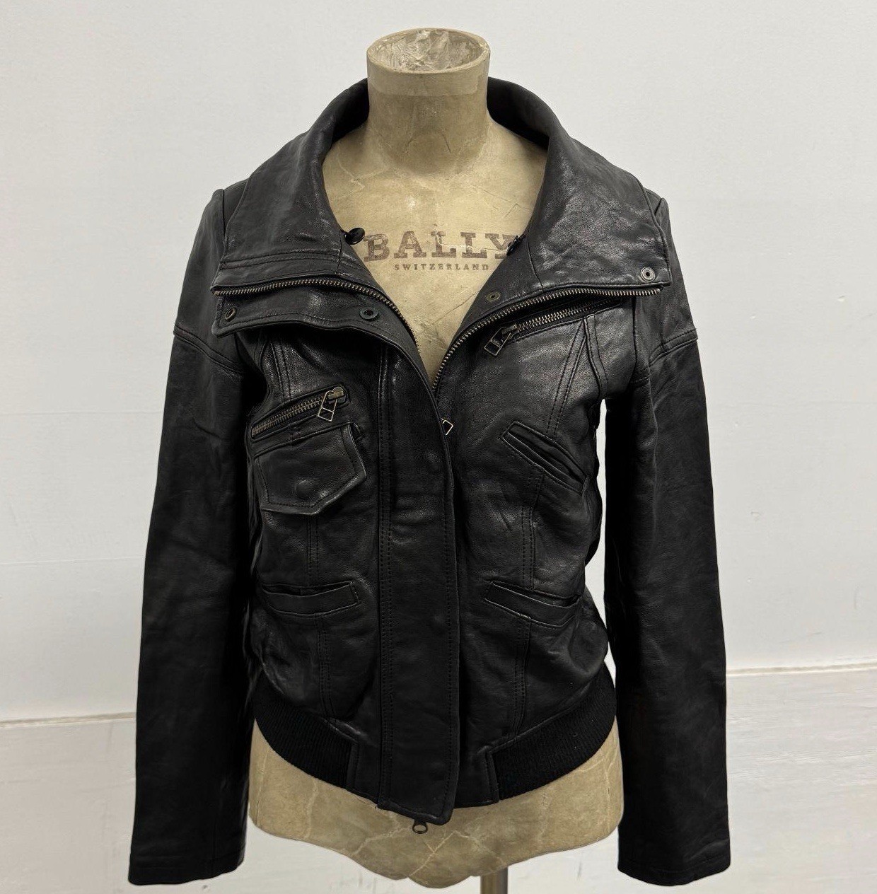 Black Japanese vintage Genuine Lambskin Leather Moto Bomber Jacket
