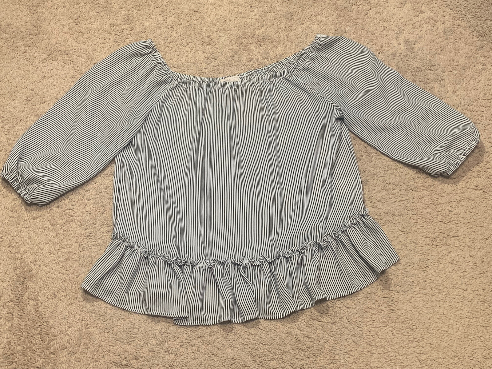 Lila Rose Womens Shirt Size Medium Black White Striped Off the Shoulder Elastic