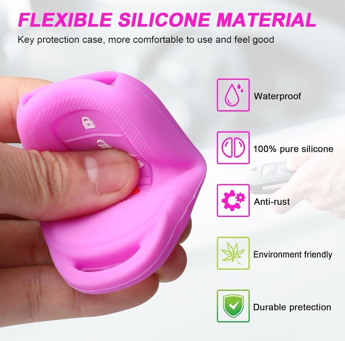 Silicone Rubber Key Fob Cover Compatible with (5 Buttons)