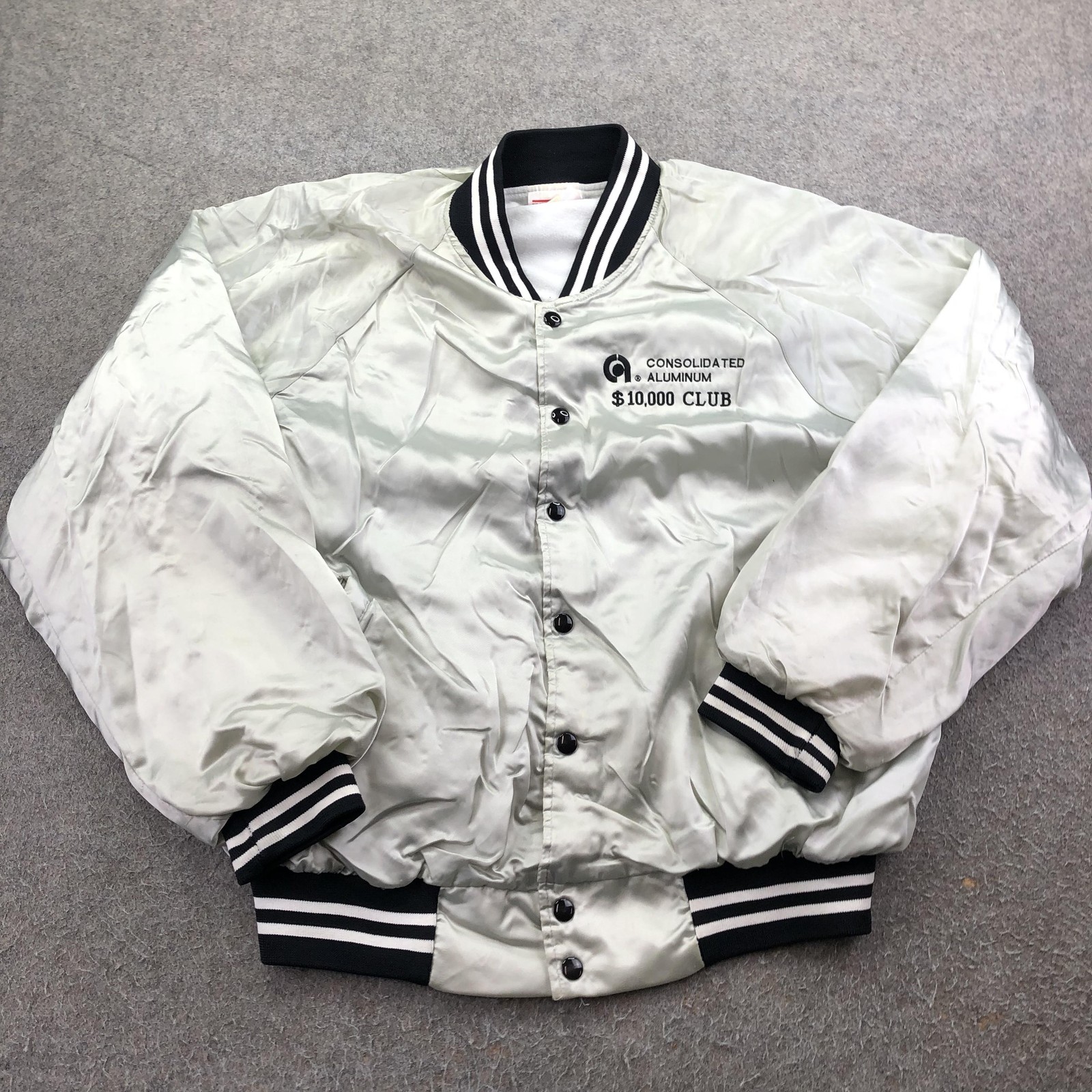 Vintage Hartwell Jacket Mens XL Silver Satin Bomber Snap Consolidated Aluminum