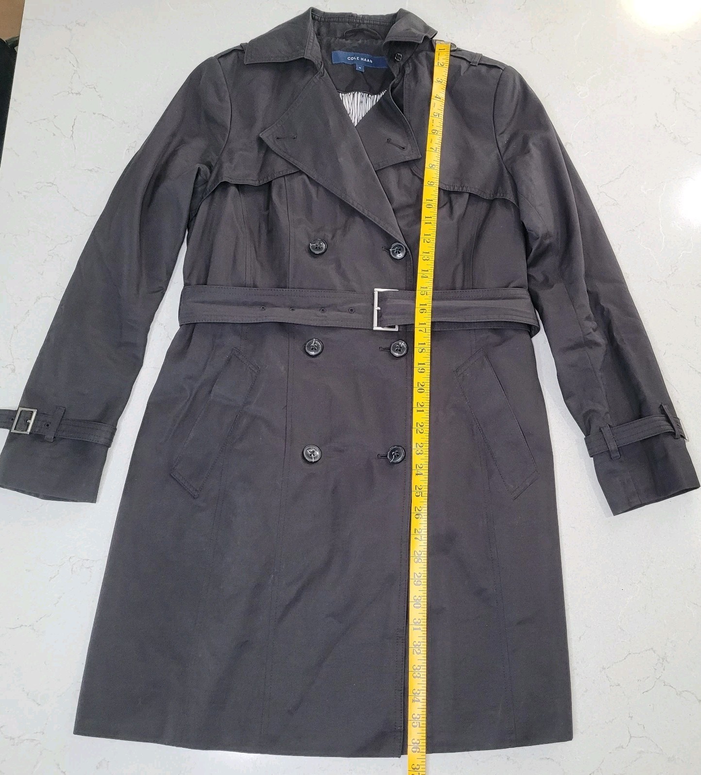 Cole Haan Women’s Black Double Breasted Trench Coat w/Belt Size M