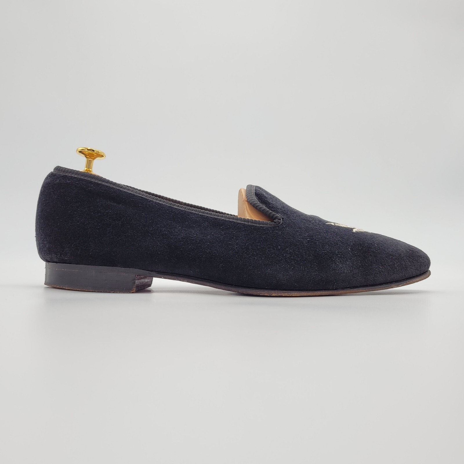 Daniel Cremieux Black Velvet Loafers w/ Hemp Leaf Hand Made in England Size 11