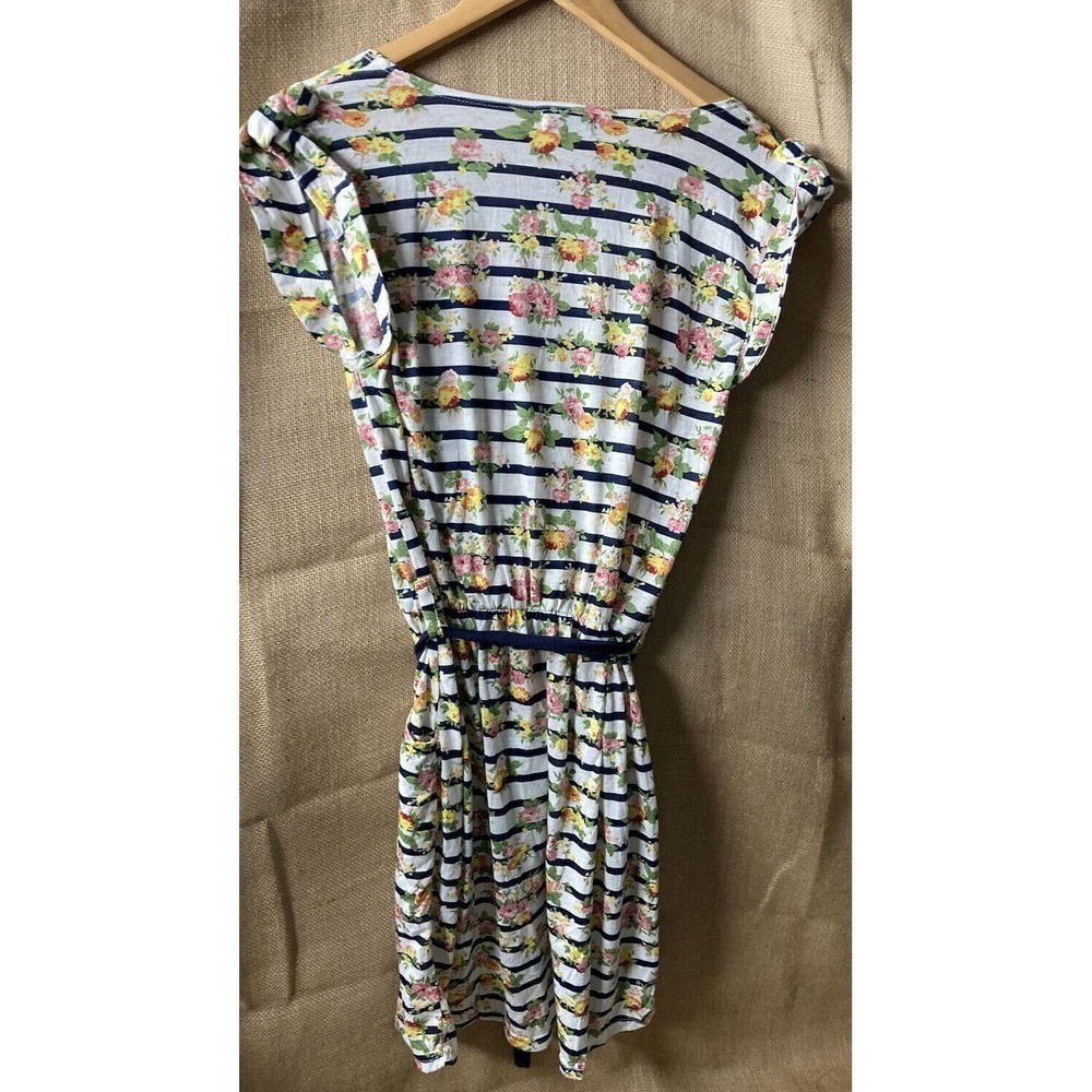 Dily Dress Womens Size M Medium Cap Sleeve Belted Floral Pockets Stripe NEW