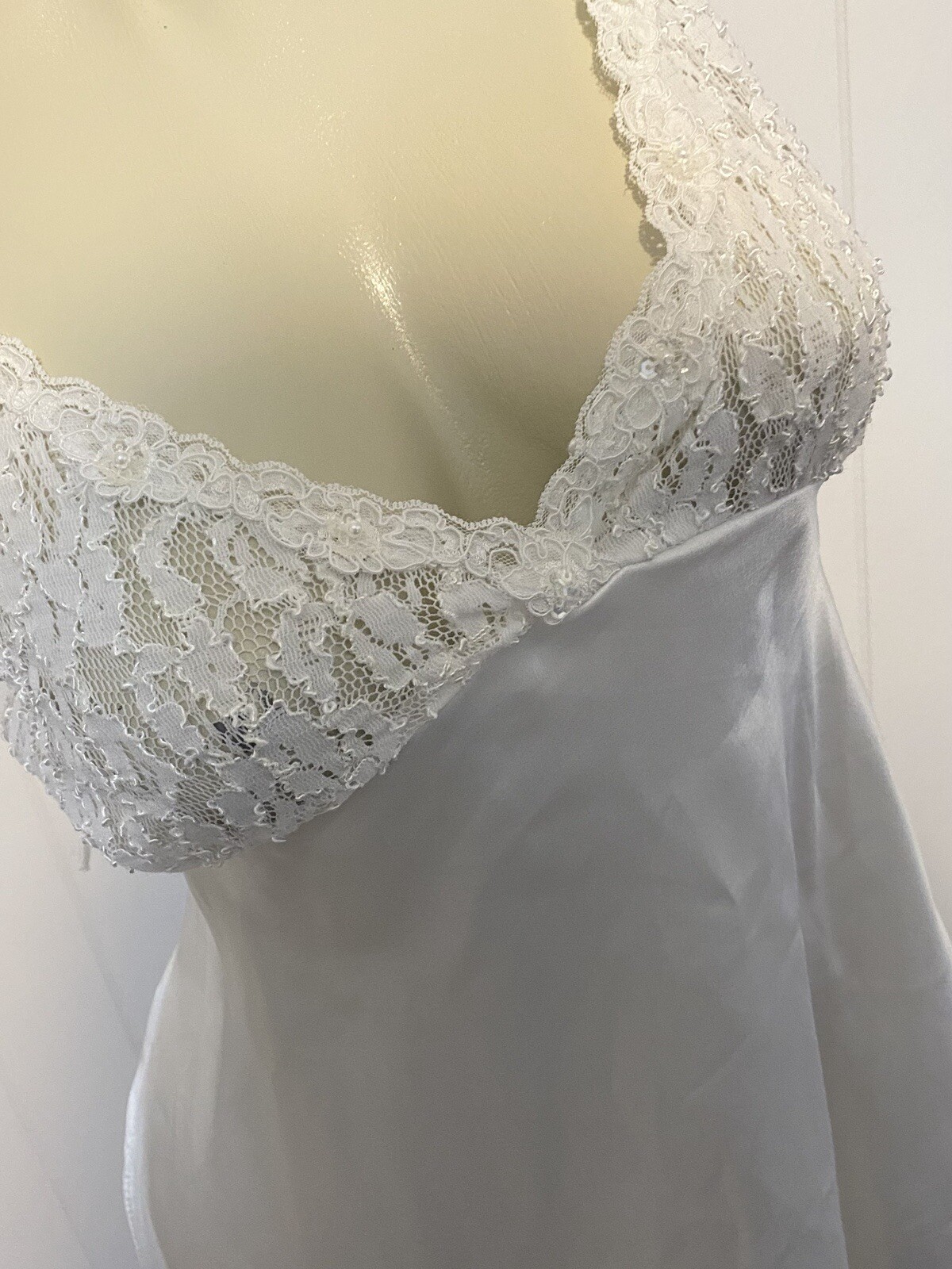 Cinema Etoile Sissy White Lace Sequin Bust Open Sides White Bridal Chemise XL