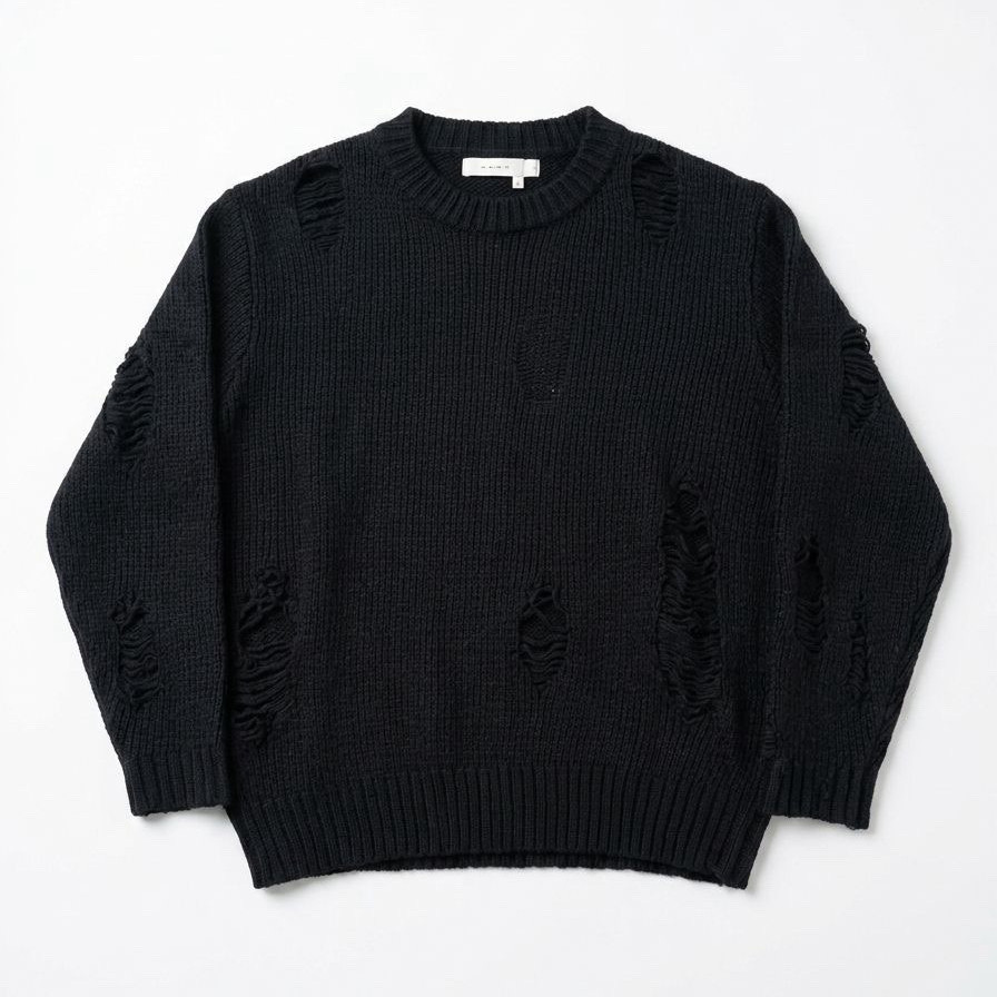 mnml Black Distressed Crew Neck Pullover Sweater Long Sleeve Size M M2023