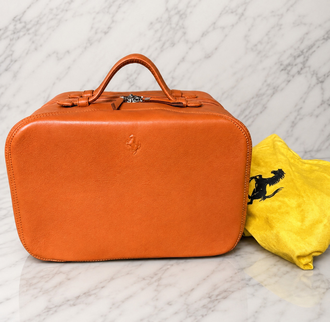 [Authentic] Ferrari Leather Boston Bag Duffel Bag Vintage Limited Edition