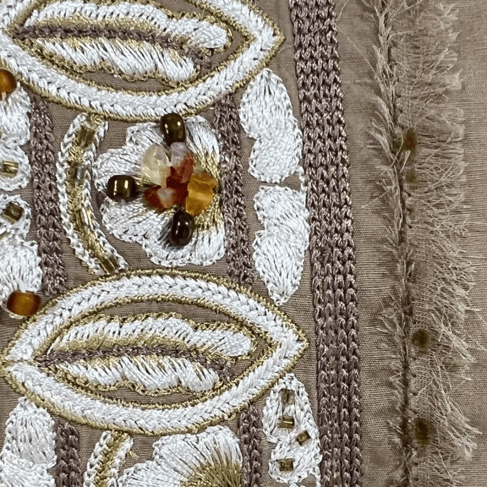 Roberto Cavalli Place Tan Floral Beaned Embroidered Shirt w/ Mandarin Collar 12