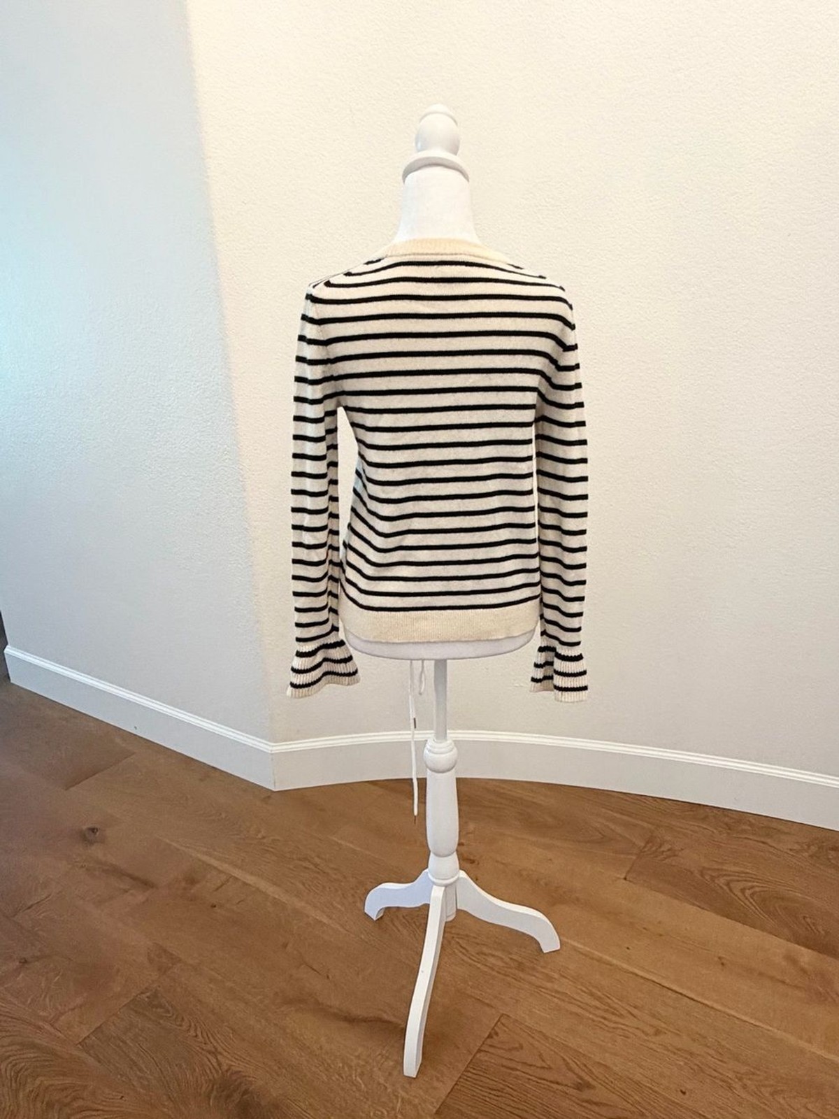 J.Crew Striped Cream and Black Ruffle Cuff Cotton Wool Knit Pullover Sweater XS