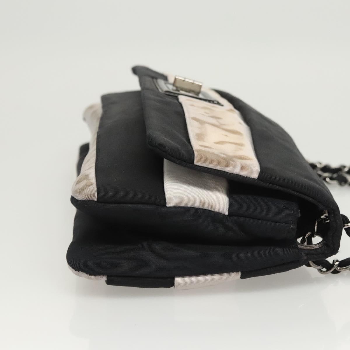 CHANEL Chain Shoulder Bag Nylon Black Silver CC Auth 125969