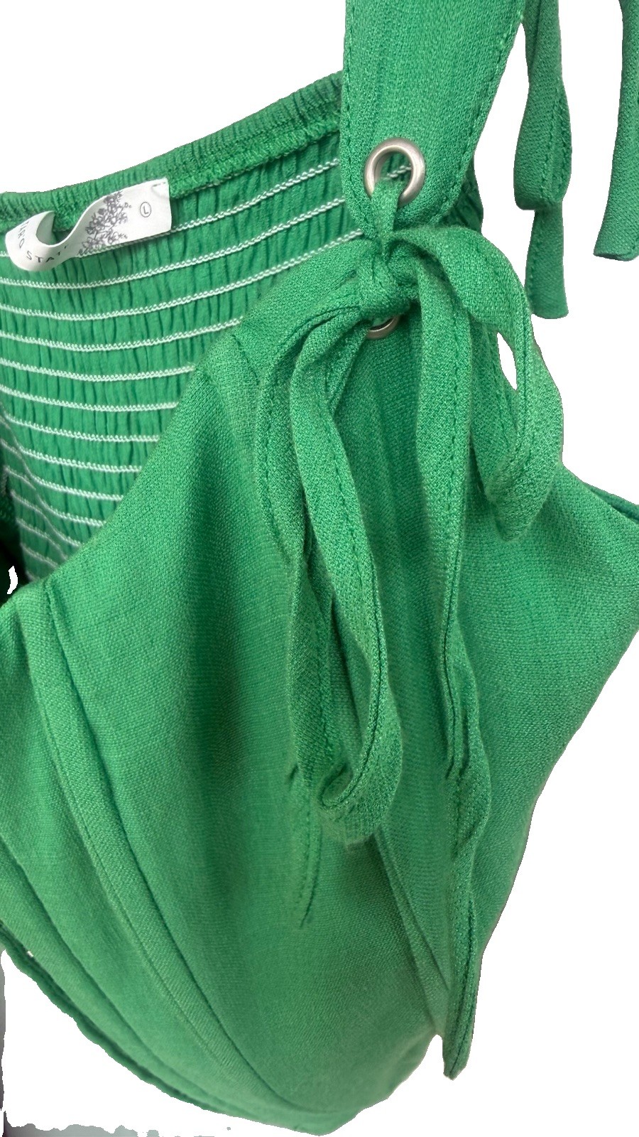 Altar’d State Green Corset Crop Top Women’s Large Tie Shoulder Smocked Back Hook
