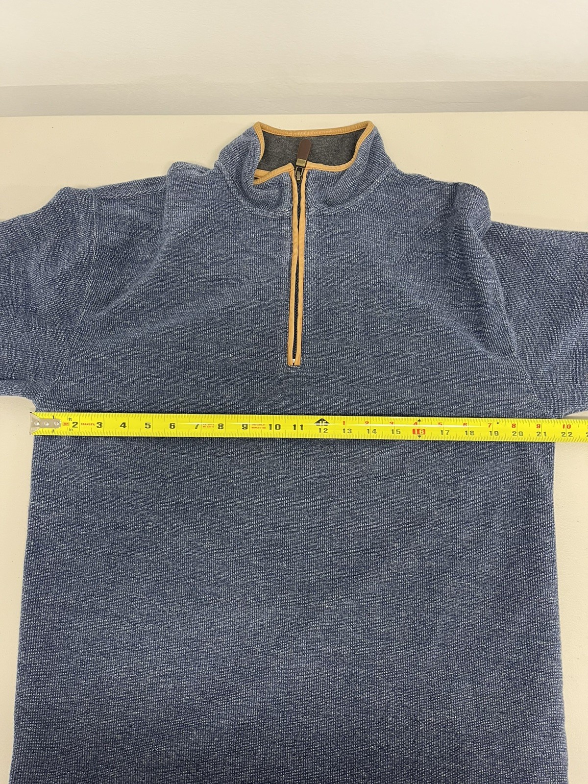 Orvis Quarter Zip Pullover, Men’s, M, Blue, Leather trim and elbow patches