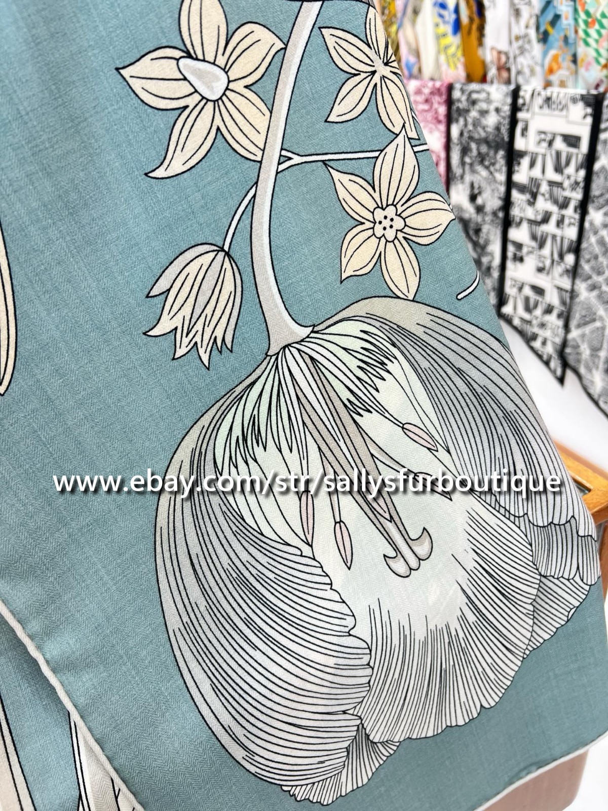 Sallys 70% Cashmere & 30% Silk Stole Flowers Print Double Face Scarf Shawl 53″