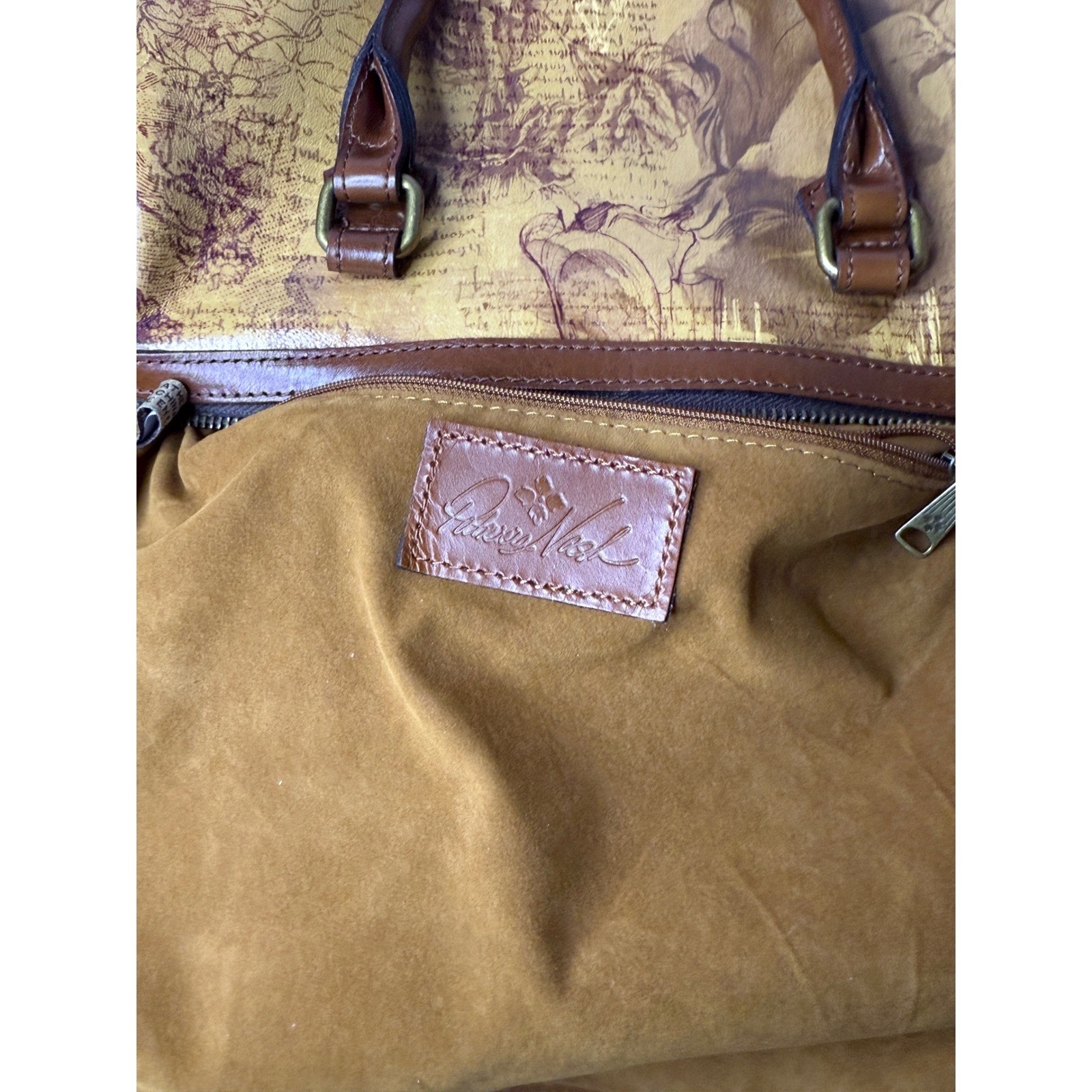 Rare Retired Patricia Nash Leather Satchel Italian Sketchbook Print Bag Tan