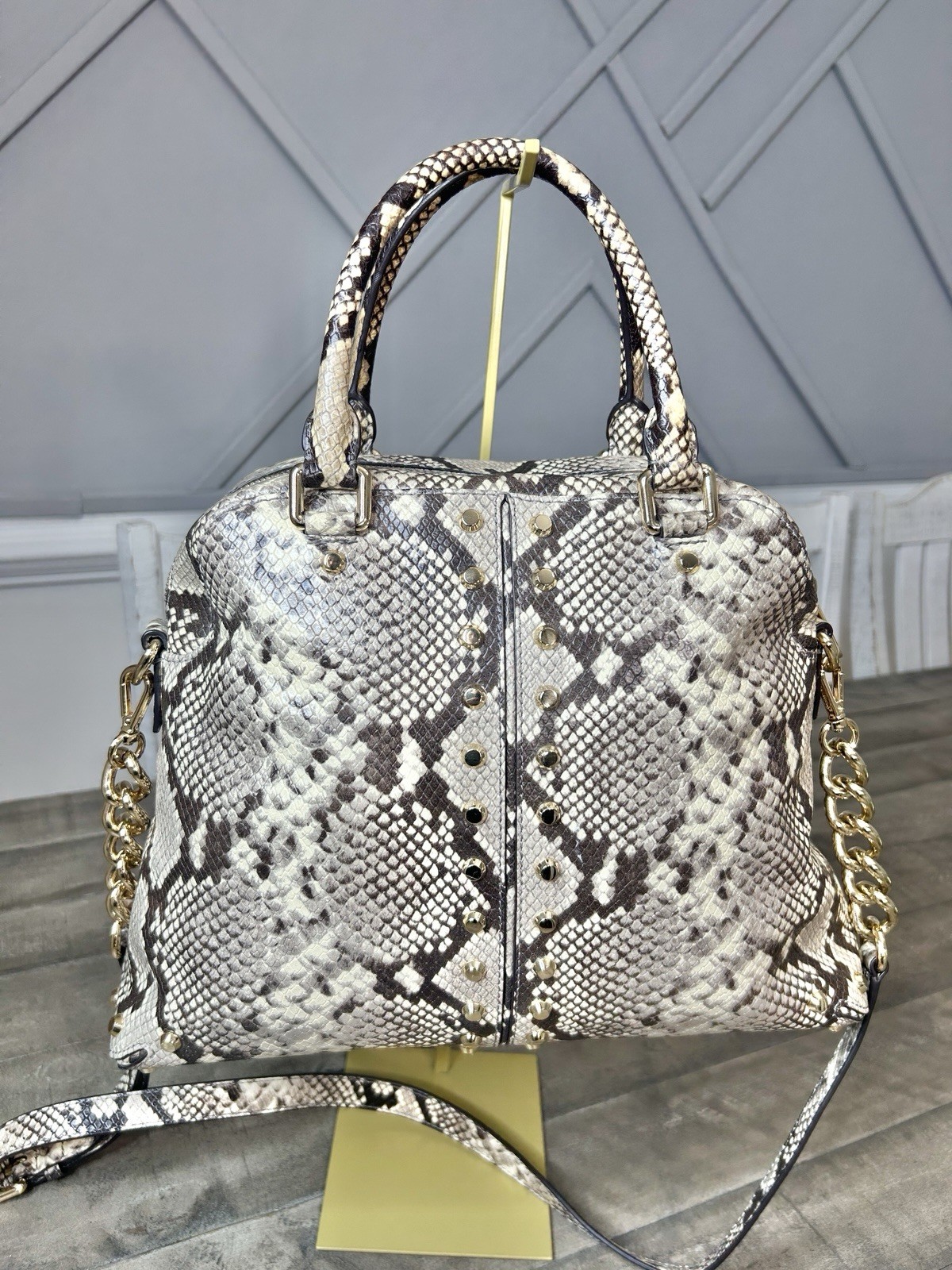 Michael Kors Uptown Astor Python Embossed Leather Studded Satchel Crossbody