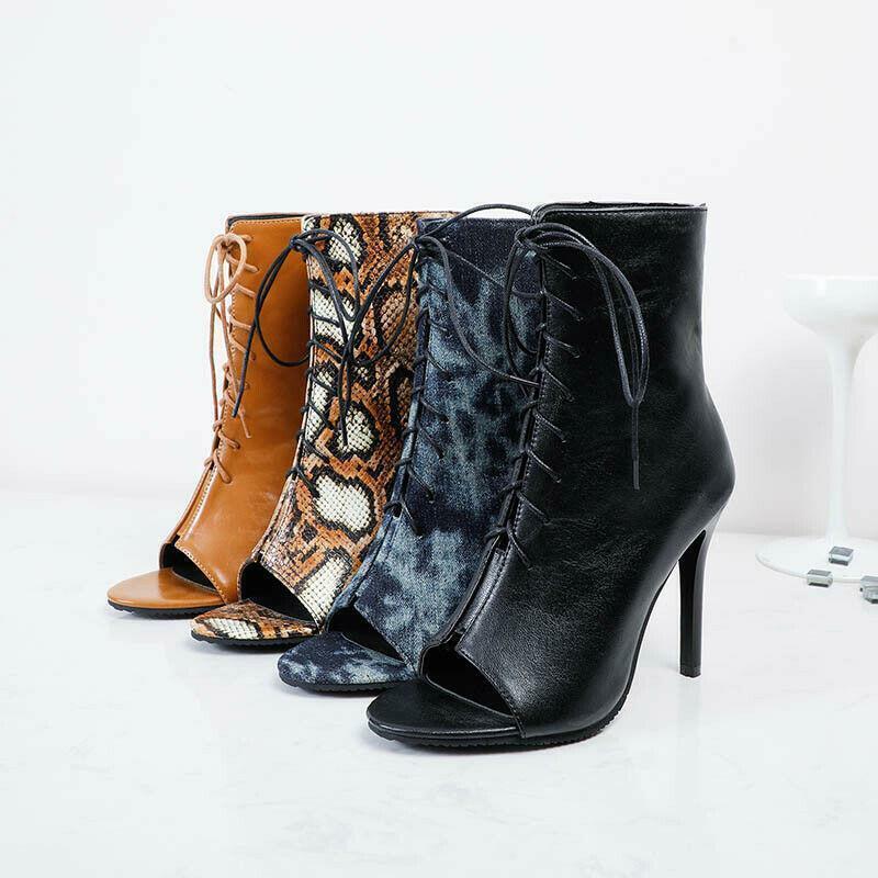Womens Peep Toe High Heels Sandals Lace Up Roman Casual Dress Prom Ankle Boots