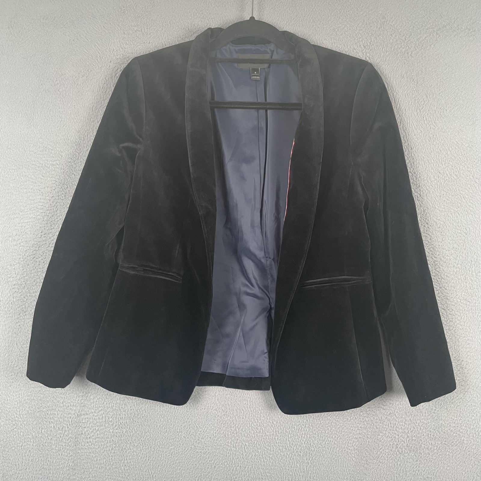 J.CREW Blazer Womens 6 Black Velvet Lined Collared Pockets Short Button Front