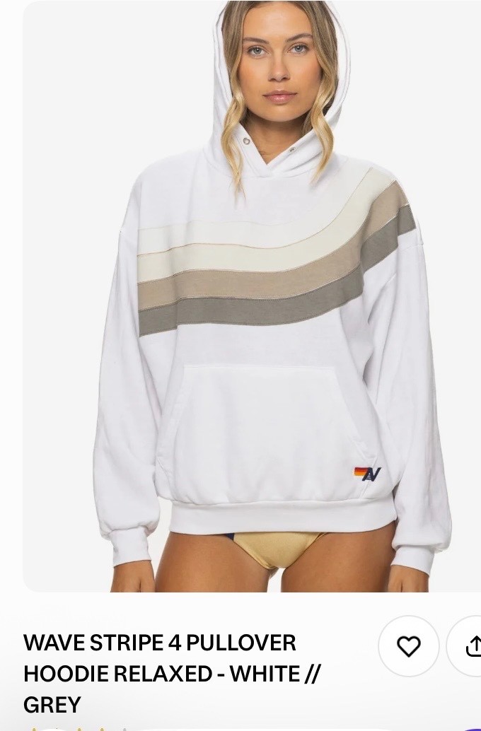 Aviator Nation Wave Stripe 4 Pullover Hoodie White/Grey Small