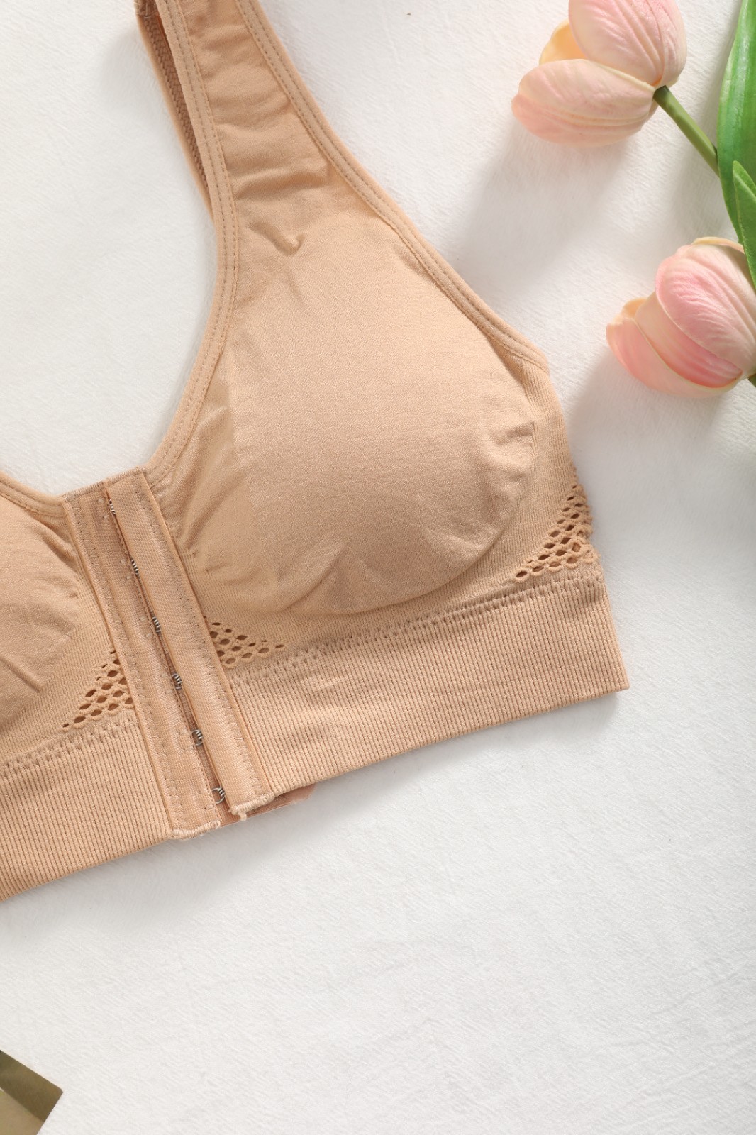 Front Closure Wireless Bra Breathable Mesh Post-Surgery Support