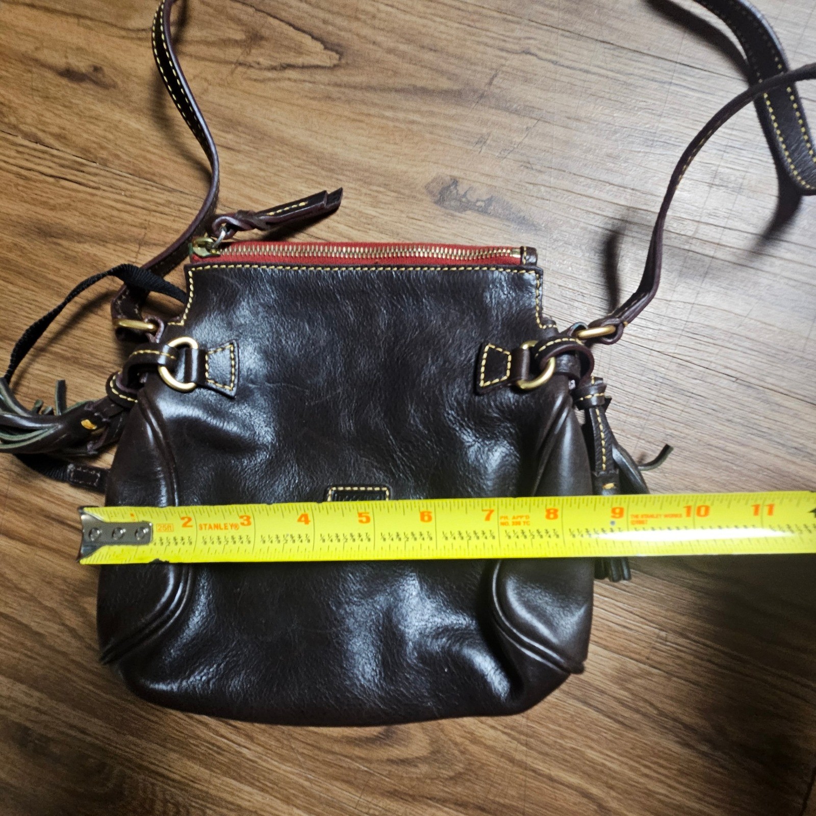 Dooney & Bourke Florentine Leather Mini Zip Crossbody Tassels Duck Fob Retro
