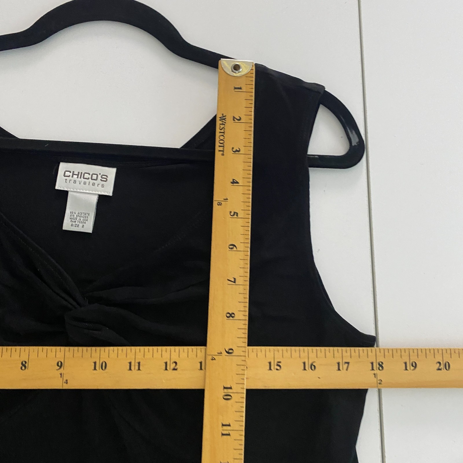 Chicos Travelers Twist Front V Neck Tank Top Size 2 US Large Slinky Knit Black