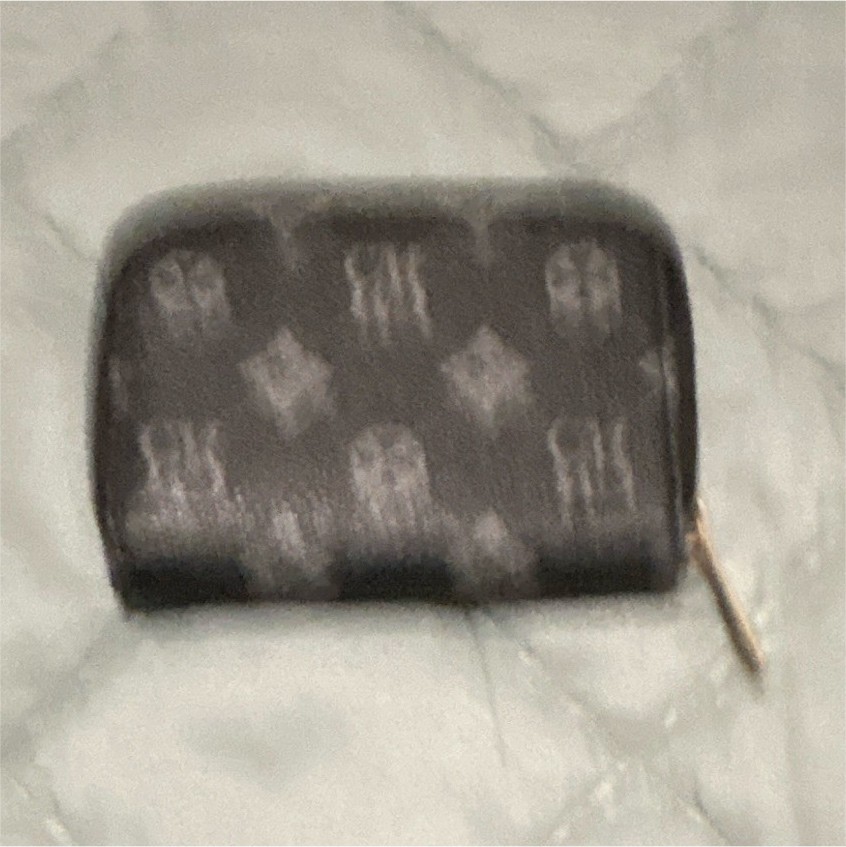 Black Gray Logo Pattern Zip-Around Coin Wallet, Zipper, Women’s One Size