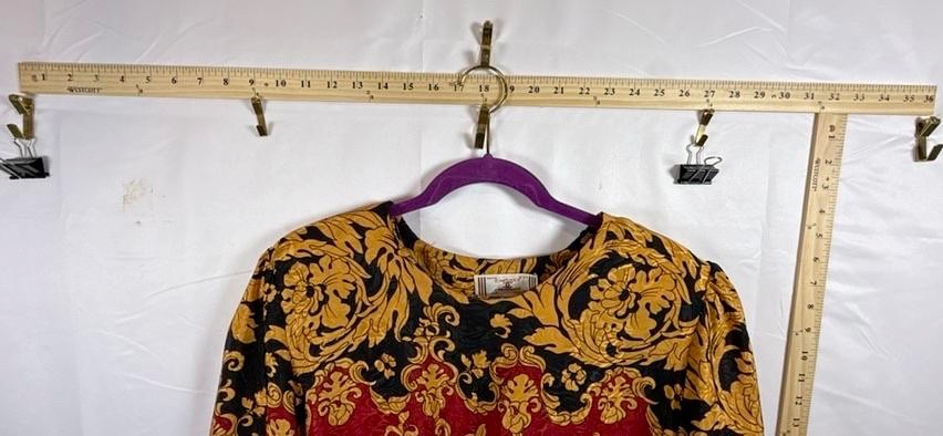 Vintage Capucci Creations Blouse Womens Silk Baroque Scarf Print Padded Shoulder