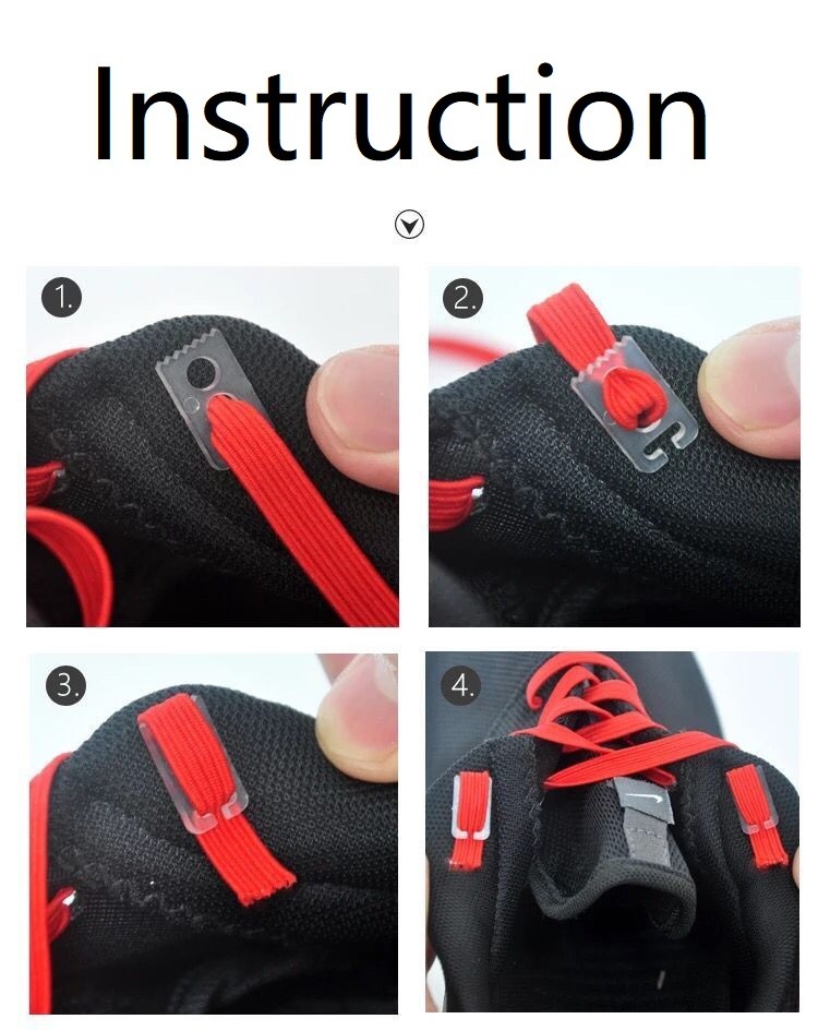 1 pair No Tie Tieless Lazy Elastic Flat Shoe laces System strings for athletic