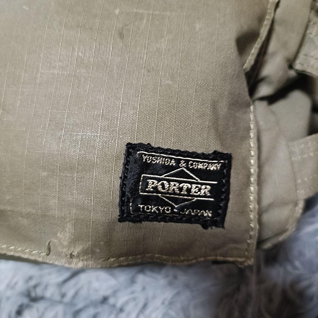 Authentic PORTER Military Body Bag 34x17x13cm Khaki Grunge 2Way with Wear
