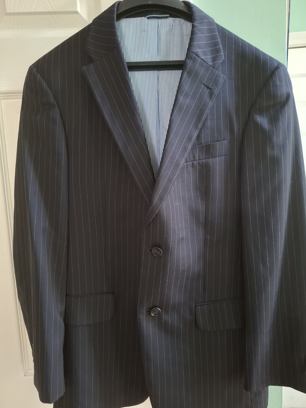 Tommy Hilfiger Mens Blue Pinstripe Performance Two Button Blazer Jacket Size M