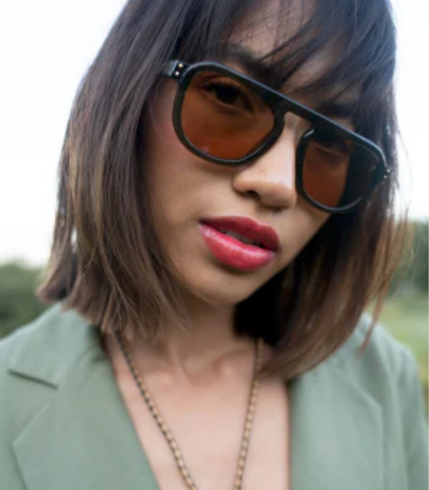 Sardine Stevie Aviator Sunglasses Amber Dip Green Acetate New Cabana Case UV