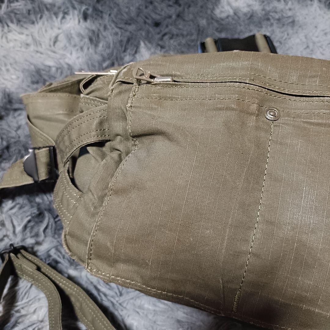 Authentic PORTER Military Body Bag 34x17x13cm Khaki Grunge 2Way with Wear