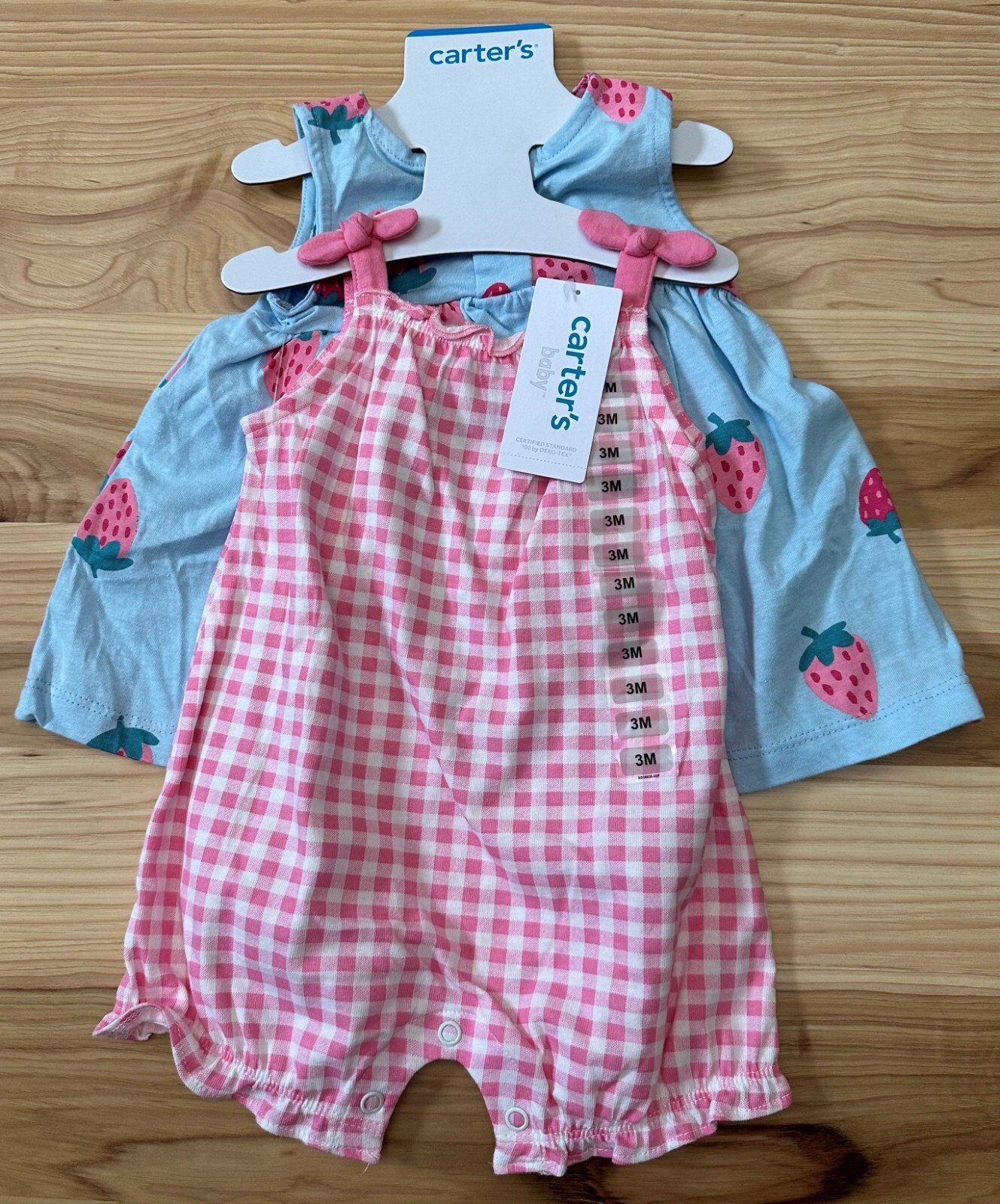 Carter’s Baby Girl 3 Piece Romper/Dress set (3M, 6M, 9M, 12M, or 18M) Pink/Blue