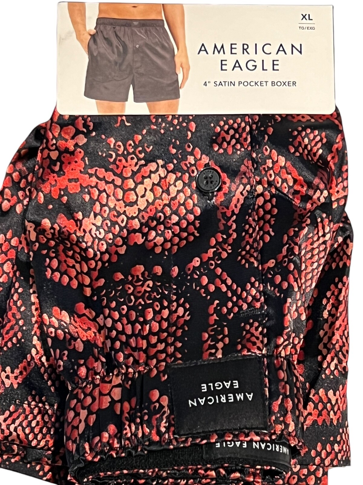 NWT AMERICAN EAGLE Satin Pocket Boxer Sz XS-S-M-L-XL Red Black Snake Print #17
