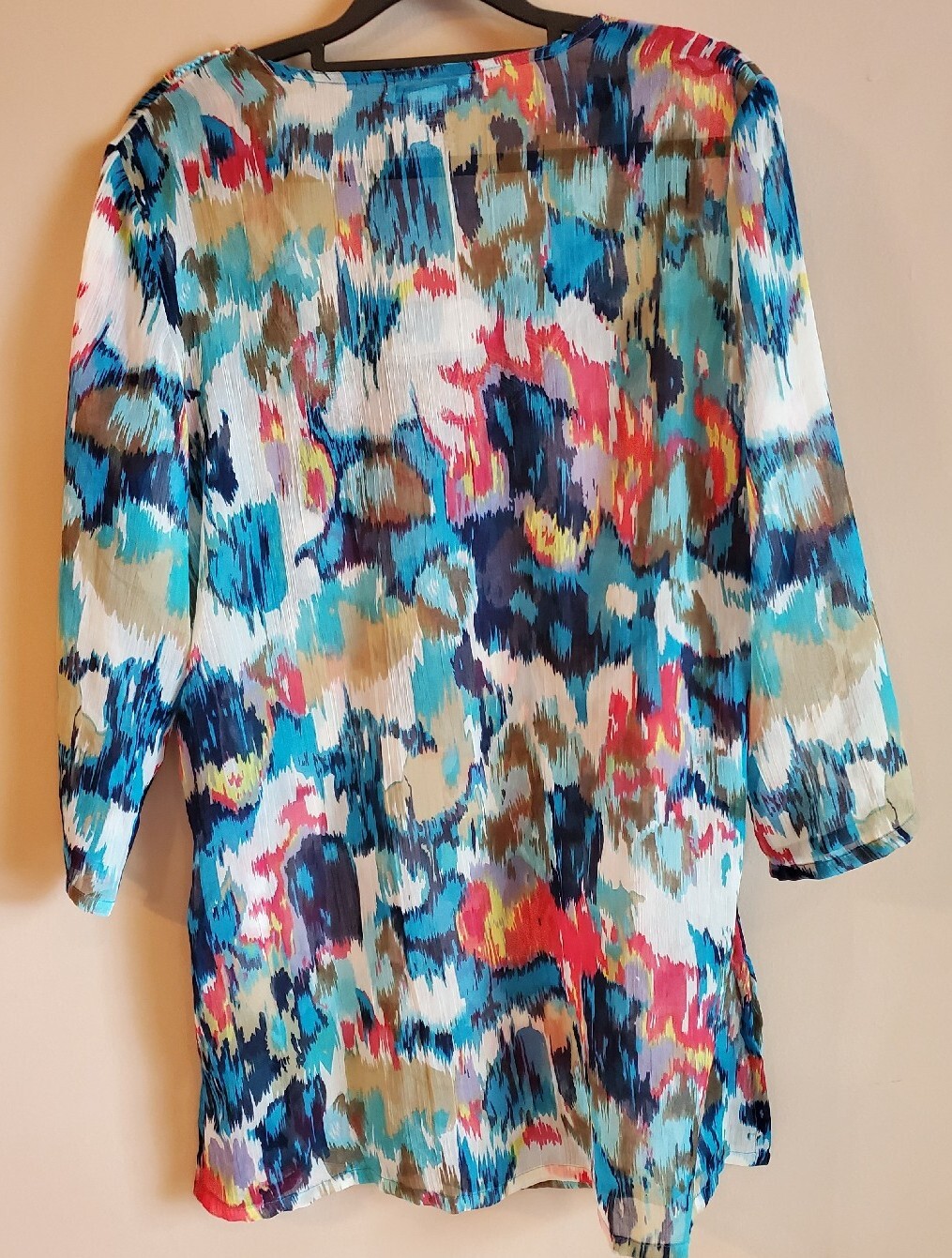 Cute Options Beaded Tunic Women’s Size Medium Floral Sheer Gauzy Cruise-wear 