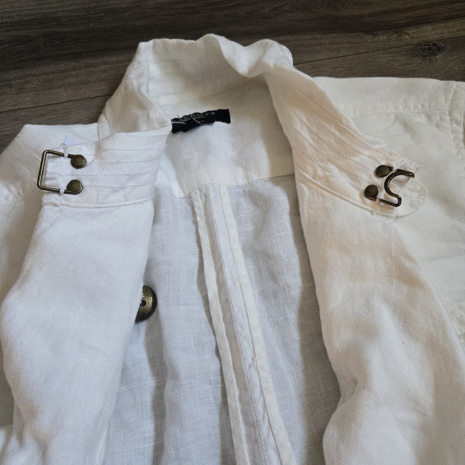 NWT Talbots 100% Pure Irish Linen Trench Jacket White Belted Safari Utility 16