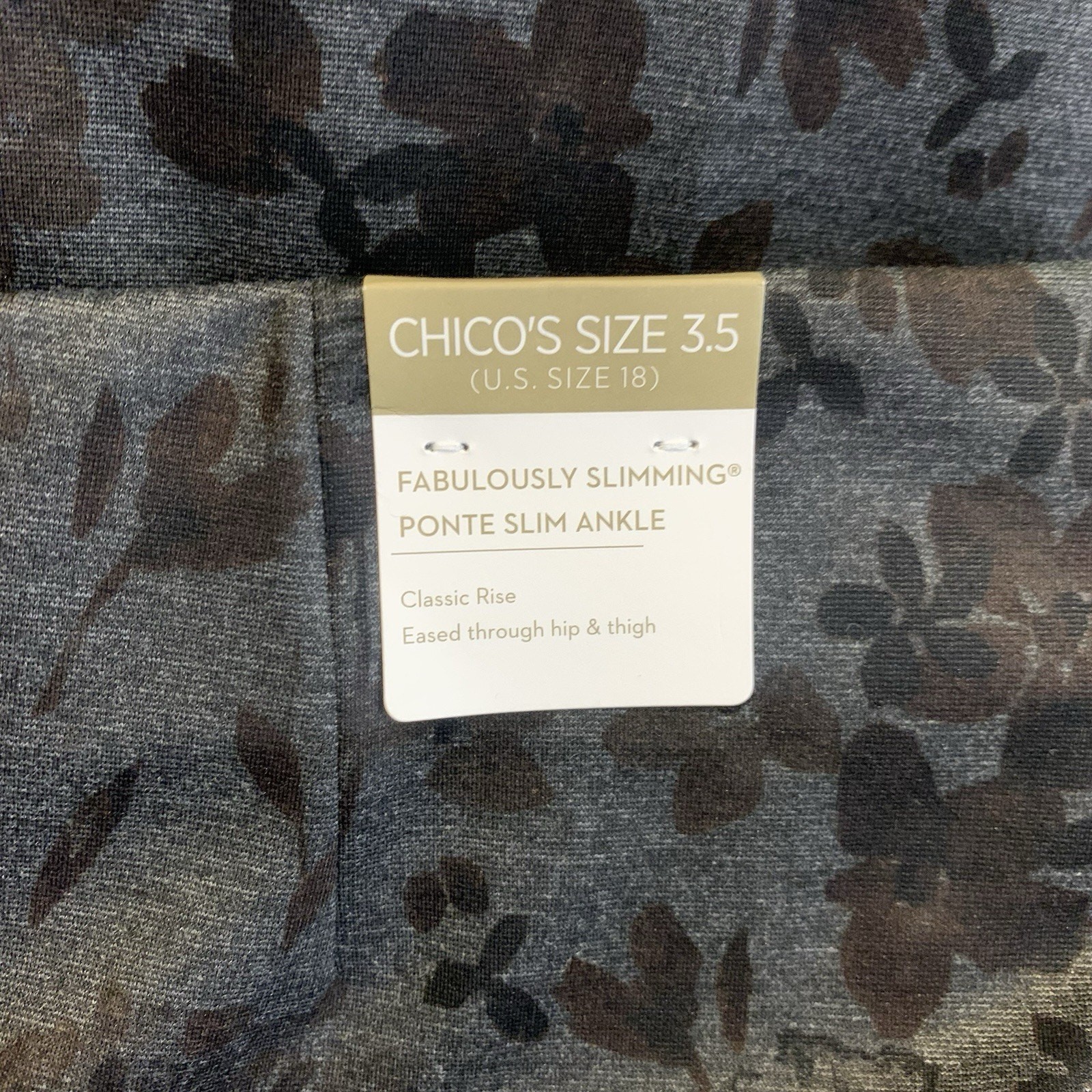 Chico’s Pants NWT Size 3.5 (18) Ponte Crescent Gray Floral Flurry Slim Ankle