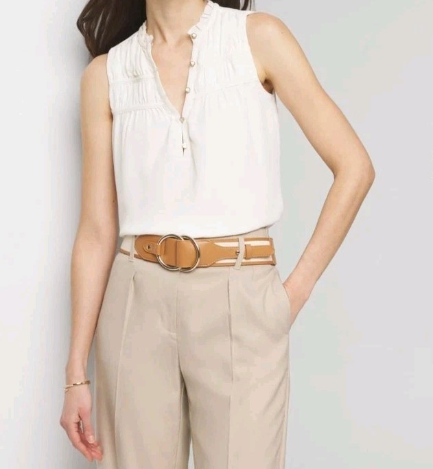 White House Black Market Braided Crepe Shell Blouse Top IVORY NWT $79 M