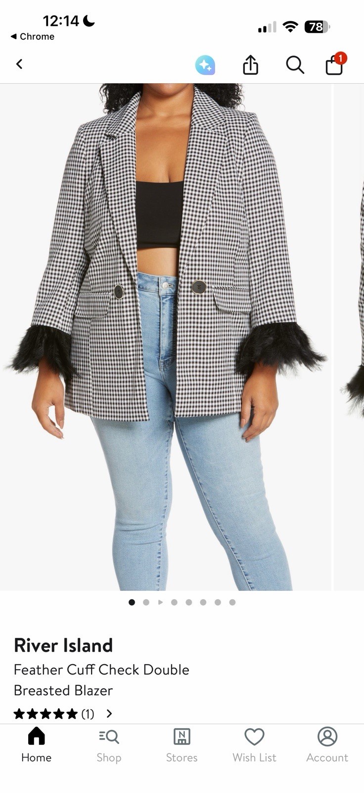 River Island Plus 22 Black/White Check Double Breasted Blazer