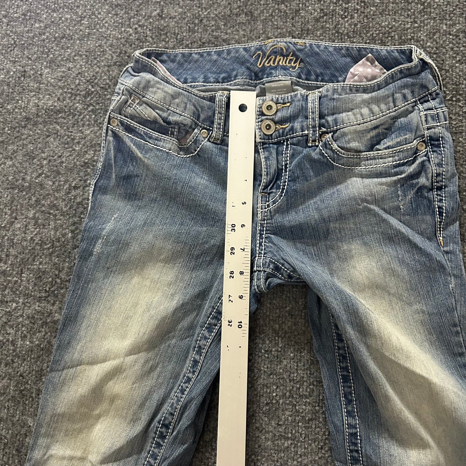 Vanity Jeans Womens 26W/33L Blue Bootcut Low Rise Stretch Thick Stitch Denim
