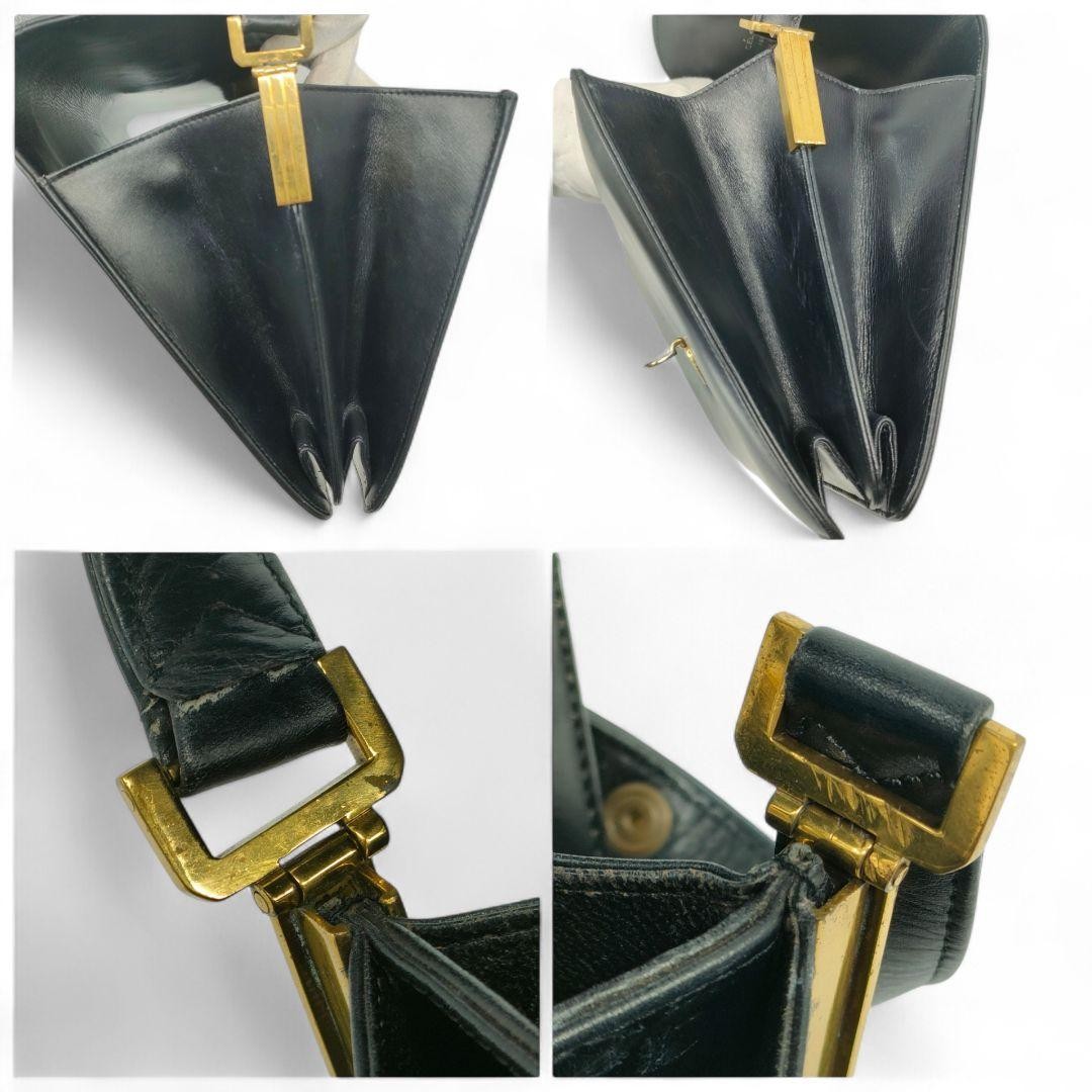 CELINE Black Leather Horse Carriage Shoulder Bag Gold Hardware Auth