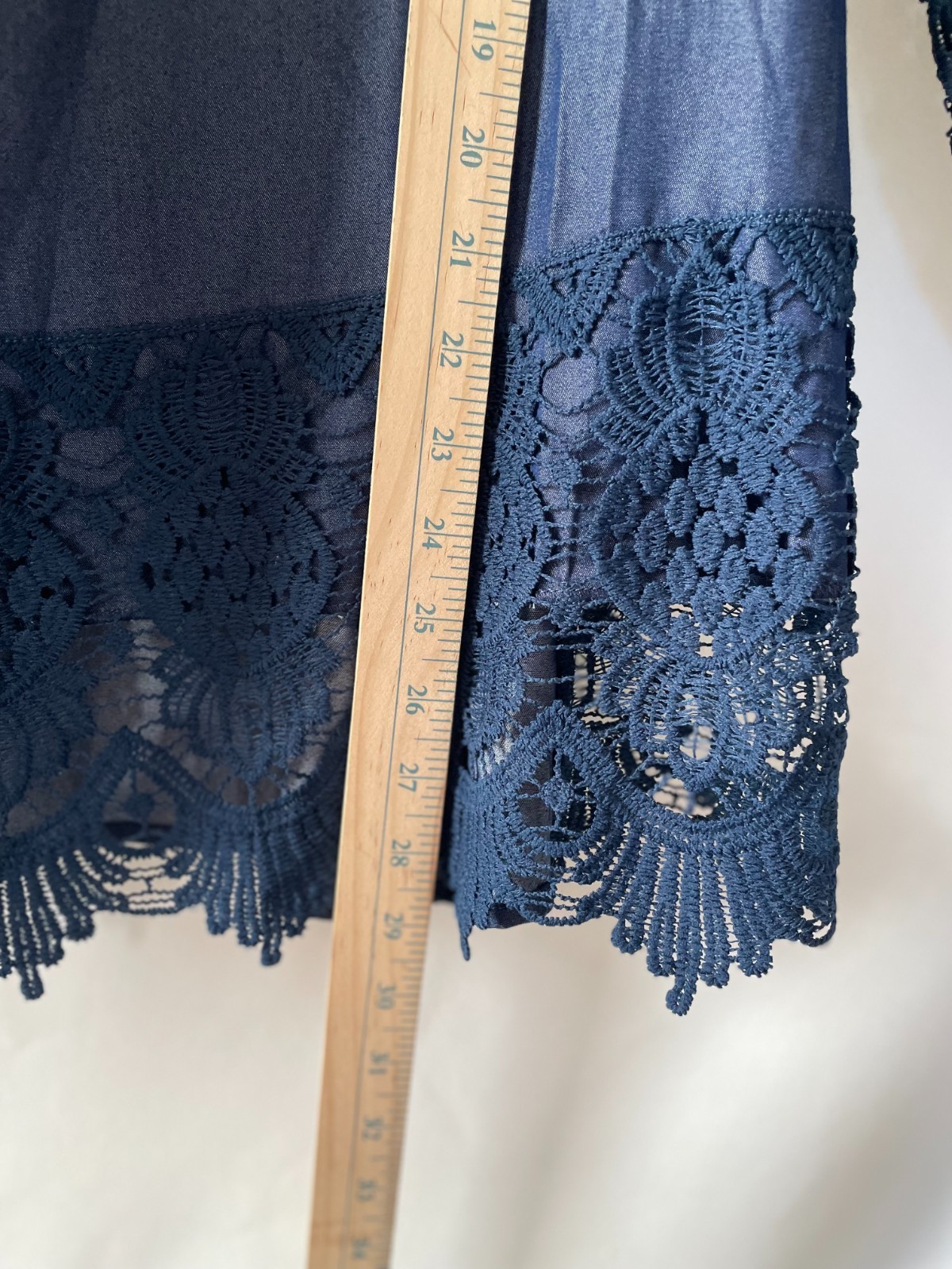 NWT Unique Spectrum Womens Navy Blue Scoop Neck Lace Trim Boho Blouse Top Sz 3X