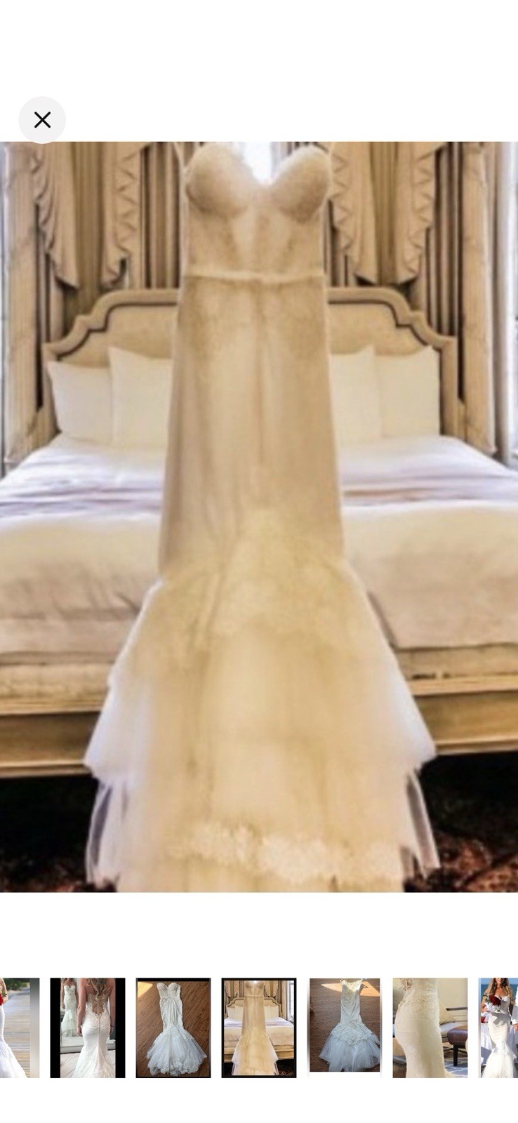 Inbal Dror Ivory Lace Strapless Mermaid/Trumpet Tulle Train Wedding Dress