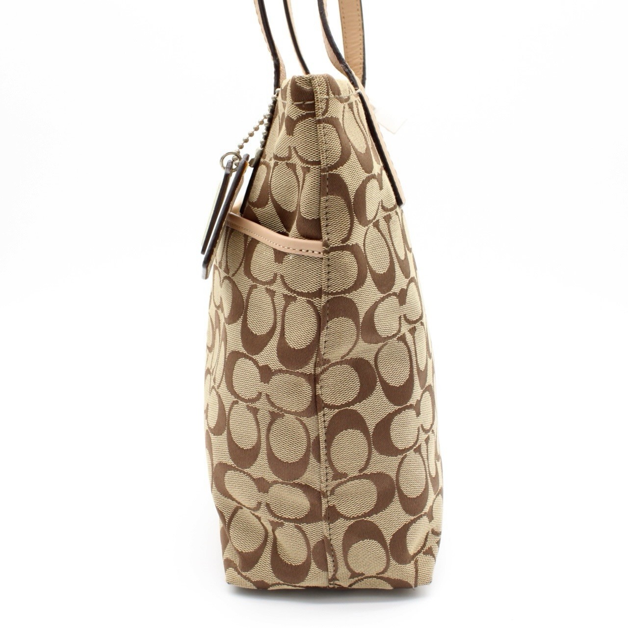 COACH Signature Canvas Leather Tote Bag Beige Brown Snakeskin Embossed Silver