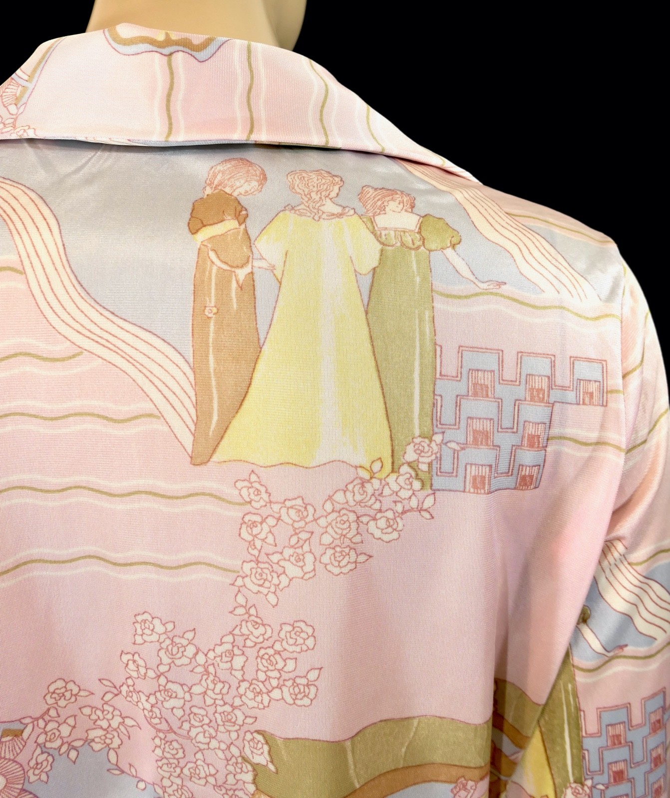 Vintage Mod Novelty Fantasy Midieval Deco Pop Art Womens Shirt Pastel Pink L M/L