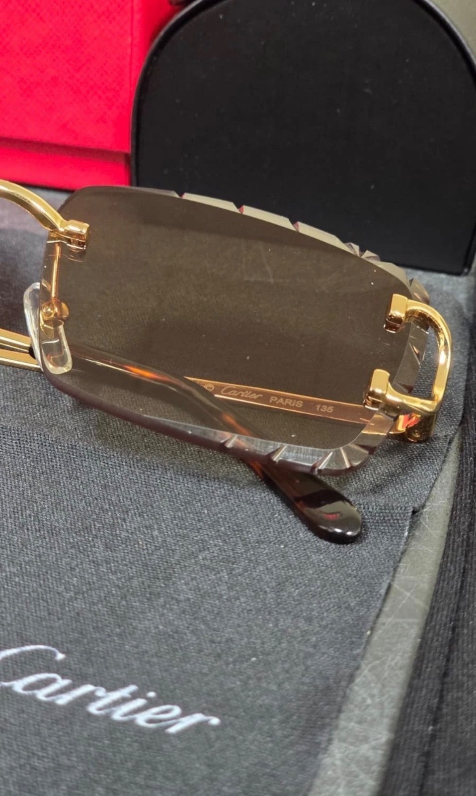 Cartier C Wire Diamond cut Gradient Brown Men’s Sunglasses Golden frame