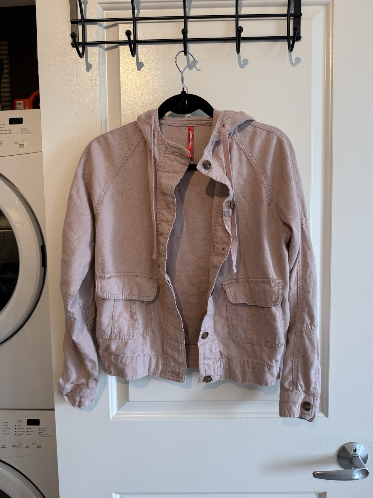 Unionbay Women’s Utility Jacket Hooded Button Front Pockets Pink Size S