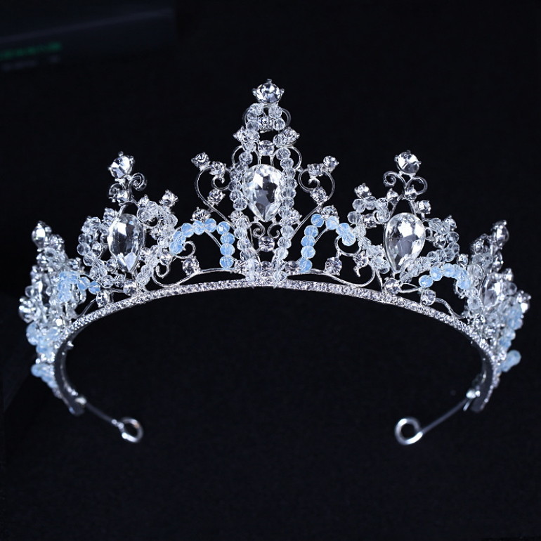 Clear Light Blue Drip Crystal Beads Wedding Party Pageant Prom Tiara Crown